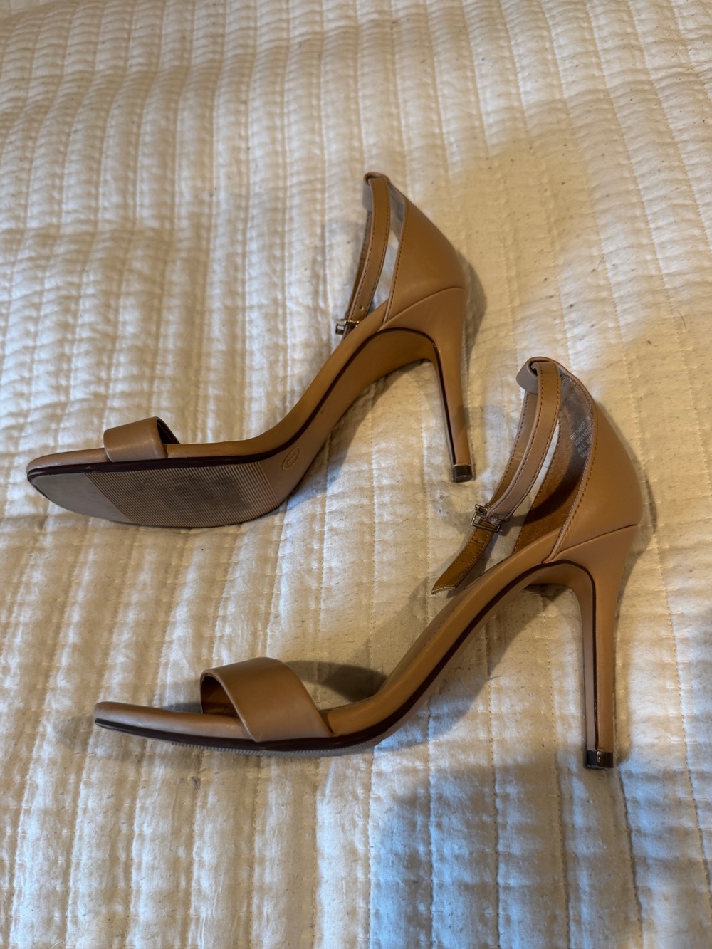 Wild Pair Bethiep Nude Beige Ankle Strap Stiletto Heels Size 7M Open Square Toe